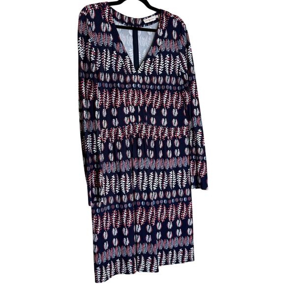Tory Burch Printed Long Sleeve Dress Navy Multicolor Size XL V-Neck Boho Shift - Picture 1 of 14